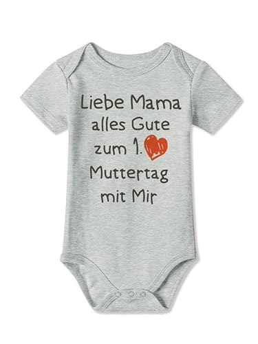 BesserBay Baby Strampler Grau Muttertagsgeschenk Kurzarm Alles Gute zum 1. Muttertag mit mir Body 9-12 Monate