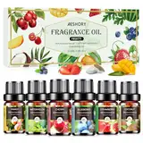 AESHORY Fruchtig Ätherische Öle Set für Diffuser 6 x 10ML, Aromatherapie Duftöl Geschenkset, 100% Naturrein Aroma Öl für Luftbefeuchter - Erdbeere, Heidelbeere, Kirsche, Kokosnuss, Wassermelone, Mango