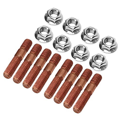 8 Stück Stehbolzen, Auspuffkrümmer Bolzen Kit Abgaskrümmer Stehbolzensatz M8 1,25-Gewinde-Turbobolzen-Set 8 mm Muttern-Hardware