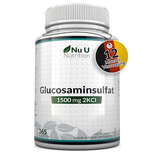 Glucosamin Sulfat 1500mg 2KCI Hochdosiert - 365 Tabletten - Versorgung für ein Jahr - Hochwertig - Von Nu U Nutrition