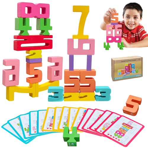 donciety 20 Stück Number Blocks, Zahlenbausteine ​​aus Holz, Wooden Number Building Blocks, Montessori Spielzeug ab 3 Jahre, Holznummer Bausteine, Holz Zahlenblock Spielzeug Set für Jungen und Mädchen