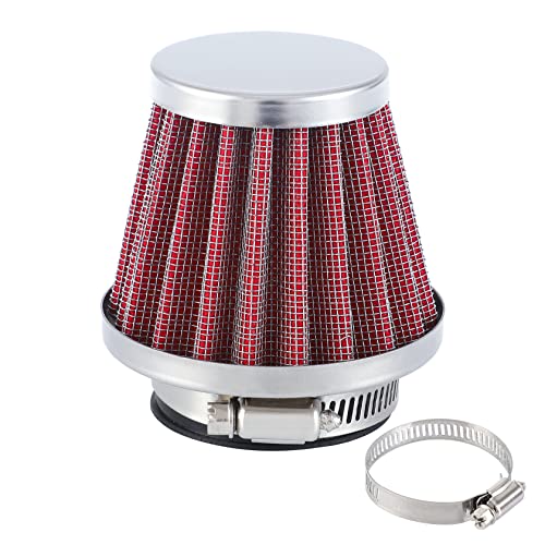 Pindex 34mm 35mm 36mm Ansaugluftfilter Motorrad Ansaugkit Luftfilter, Motorrad Doppelschicht Stahl Luftfilter für Roller ATV Moped, Rot