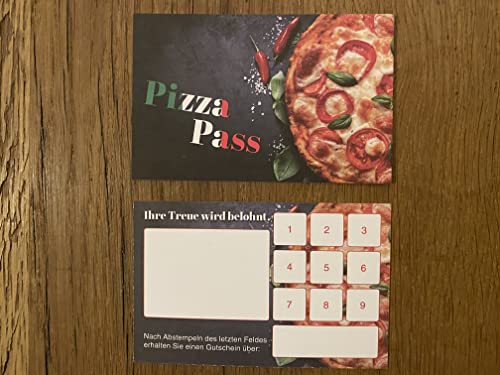 Premium Pizza Pasta Bonuskarten 50 Stk. mit 10 Stempelfeldern. Treuekarten passend für Bereiche wie Gastronomie, Restaurant, Weinhandel, Getränkehandel, Freizeit, Feier, Geschenk, Gaststätte Bäckerei