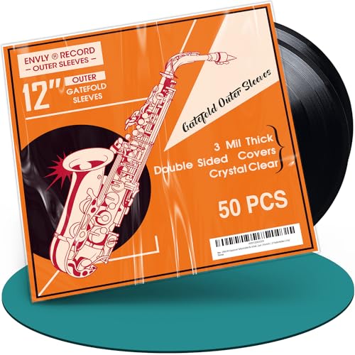 ENVLY® Klappcover Schutzhüllen für Schallplatten (50 Stück) | 12" | 75µm | Klarsicht | LP Außenhüllen | Gatefold Vinyl Sleeves