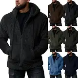 Foweknow Herren Teddy Fleece Plüschjacke mit Kapuze Casuale Zip Hoodie Cardigan Kapuzenjacke mit Kangrootaschen Fleecejacke Fleece Pullover Sweatjacke