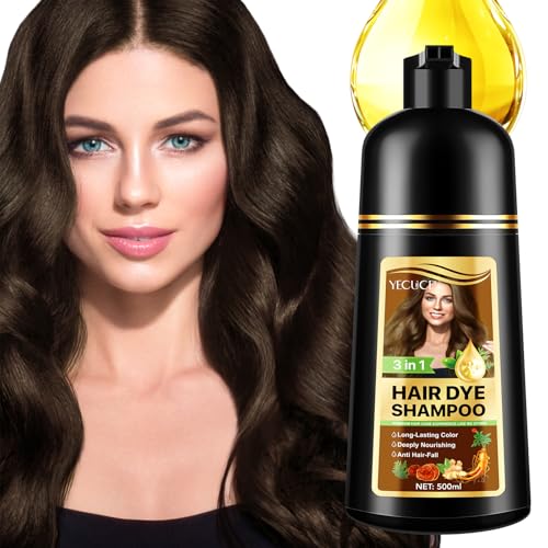 Haarfärbeshampoo für Graues Haar,3-in-1 Langanhaltende Haarfarbe,Sofort-Haarfarben-Shampoo Haarfärbung Instant Hair Color Shampoo für Männer Frauen, Herbal Ingredients (500ML) (Dunkel Kaffee)