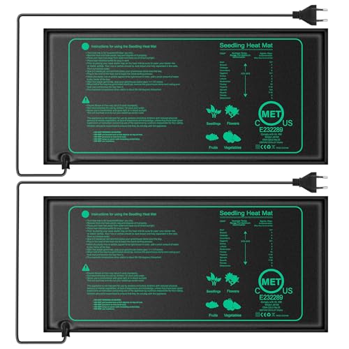 Xiexieni 2 Stück Sämling Heizung Matte, 20 Watt Heizmatte Pflanzen, Zimmergewächshaus Wärmematte für Sämling Germination, Reptil heizmatten, IPX7 Wasserdicht Heizmatte, Sicher und Haltbar, 25x52.5 cm