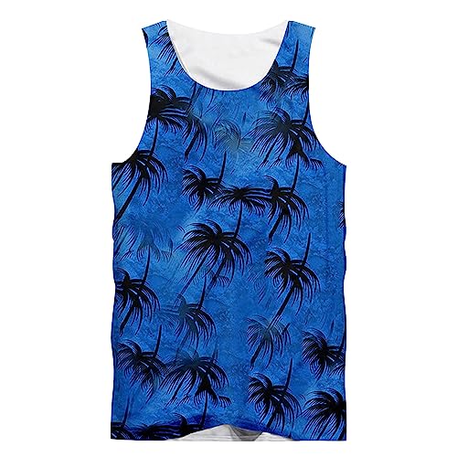 QWUVEDS Herrenweste Beach Style 3D-gedruckte Sommer-Casual-Herrenweste Tank Tops Herren Pack (Blue, XXXXL)