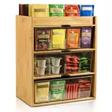 KAMJUNTAR Teebeutelbox Teebox Bambus mit 3 Ebenen Teebeutelhalter Teedose Teebeutel Aufbewahrung Organizer für Teebeutel, Büro, Küche, Schrank