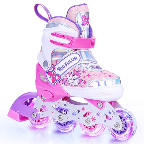 Inliner Skates Kinder Rollschuhe mit Beleuchteten Rädern Roller Skates bis zu 4 Größen Verstellbar Schuhe mit Rollen für Kinder Mädchen Jungen Teenager Anfänger Damen Herren (Rosa, M)