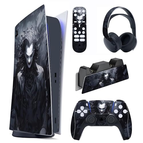 PlayVital Skin Kompatibel mit ps5 Konsole Digital Edition,Aufkleber Vinyl-Skin Schutzfolie Stickers für PS5 Konsole,Controller,Ladestation,Headset,Medienfernbedienung-Dunkler Clown