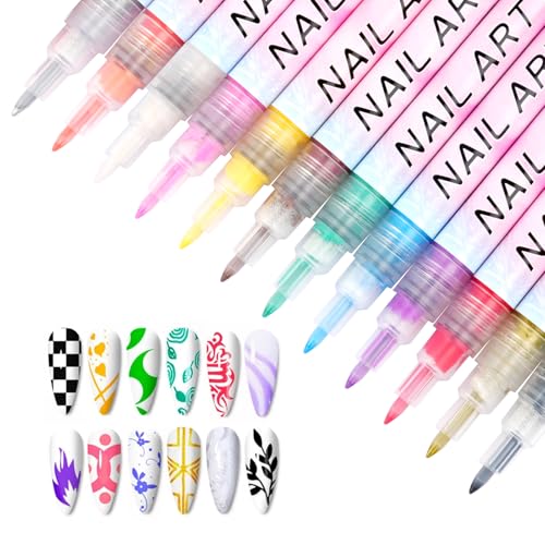 12 Farben Nagellack Stift Set, Nagellackstifte für Nägel, DIY Linie Nagelkunst Graffiti, Zeichnen, Malen, Liner, Nagelspitze Nail Art Beauty Schmücken, für Zuhause und Den Salon Nagel-DIY