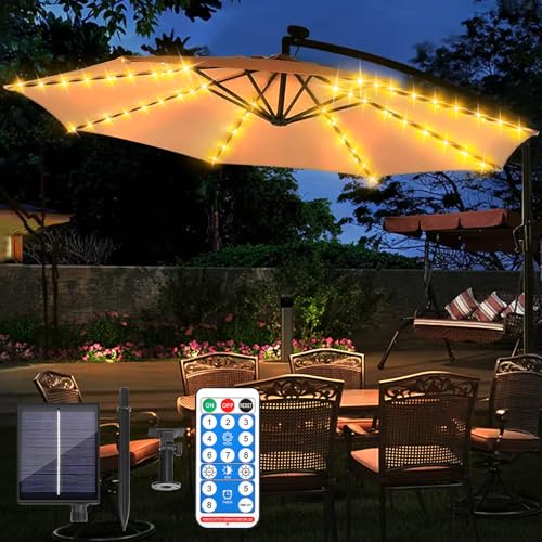 Sonnenschirm Beleuchtung Solar, Solar-Regenschirm-Lichter, 104 Led, 8 Modi, Regenschirm Lichterkette Für Sonnenschirm, Terrassenschirm Lichterketten Mit Fernbedienung