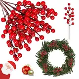 VEYLIN Künstliche rote beeren 20 Stück Red Berry Stems，Künstliche Pflanzen rote beeren Kann Weihnachtsbaum, Vase, Haus, Zimmer und andere Orte schmücken (22CM)