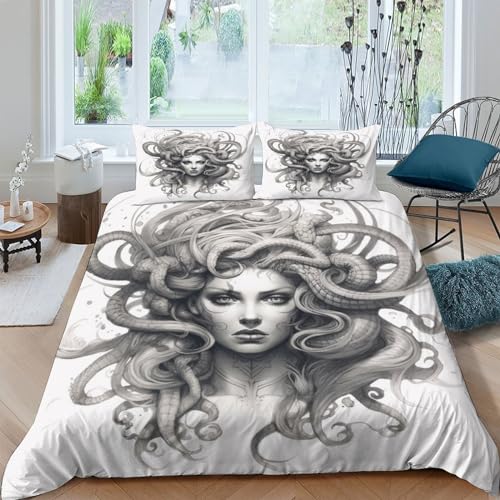 Medusa 3D Gedruckter Dunkles Idol Bettbezug Set Bettwäschegarnitur Mädchen Junge Kinder Bettwäsche Und Kissenbezüge Reissverschluss Weich Microfaser 3 Teilig Double（200x200cm）