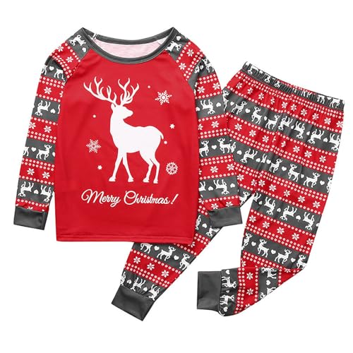 WKAYsIV Schlafanzughose Herren Lang Blau Feiertags-Weihnachts-Druck-Pyjama, Weihnachts-Pyjama-Set für Kinder Still Schlafanzug Langarm (Red-7, 110)