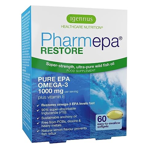 PharmEPA RESTORE 1000mg reines EPA in Triglyceridform, Omega 3 90% EPA Fettsäuren in Fischölkapseln, Hochdosiert, Dreifache Stärke, 60 Kapseln, von Igennus