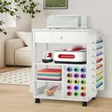 Rengue Bastel-Organisator und Lagerwagen, vielseitige Rollender Wagen mit Vinyl-Rollenhalter für Cricut Maschine, Tabelle Workstation Ideal für Craft Zimmer und zu Hause verwenden