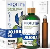 HIQILI 100ML Jojobaöl Bio Kaltgepresst für Haare, Gesicht, Haut, Nägel, 100% Reines Natürliches Trägeröl Jojoba Oil, Inklusive Roller Flasche für Massage