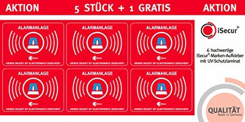 5er Aufkleber-Set Alarmanlage I hin109 5x3,5 cm I Achtung Objekt ist elektronisch alarm-gesichert I für Fenster-Scheibe, Tür I außenklebend wetterfest
