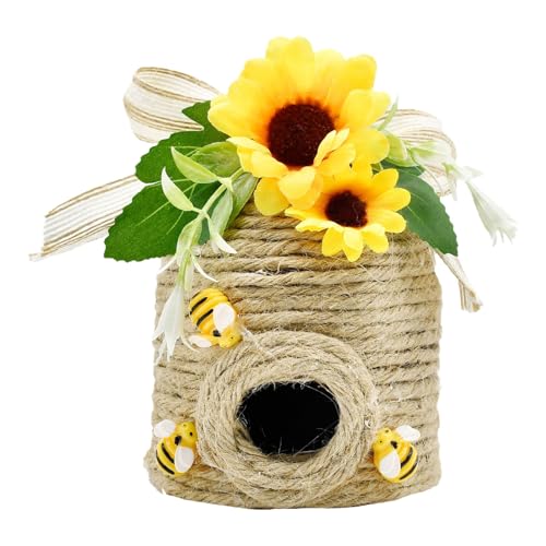 Bienenstock-Dekoration, 1 Packung, ländlicher dekorativer Bienenstock, natürliche Bienenstock-Themendekoration, Frühlings- und -Landhaus-Küchentisch, gestuftes Tablett (C)
