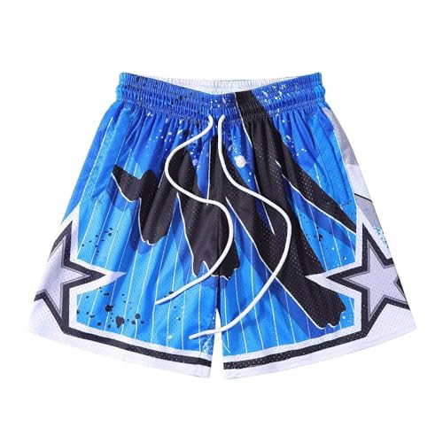 BOOMLEMON Herren-Basketball-Shorts, Fitnessstudio, Training, athletische Shorts, Netz-Grafikdruck, Laufhose, magic blue, Klein