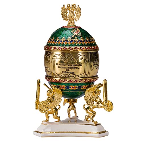 Transsibirisches Eisenbahn Fabergé-Stil Ei/Schmuckkästchen 12,5 cm grün