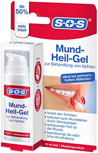 SOS Mund-Heil-Gel (1x 15 ml) - zur Linderung von Schmerzen durch Aphten auf Zunge, Mundschleimhaut & Lippen - auch bei kleineren Wunden durch Zahnspangen - beschleunigt den Heilungsprozess