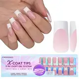 BTArtbox French Press On Nails Long Square Soft Gel Nail Tips Full Cover Nageltip, French XCOATTIPS French Künstliche Fake nails mit Pre-applied Tip Primer & Base Coat Cover, Rosa