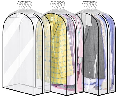 MISSLO 81 Cm Kleidersack Hängend, 25 Cm Zwickel Kleiderschutzhüllen Transparent, Anzugtasche Herren, Kleiderhülle Lang für die Hemden, Kleider, 3 Stück