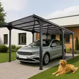 Alu-Carport HWC-O23, Autoüberdachung Garage Unterstand, 10cm-Gestell Polycarbonat-Dach Regenrinne, 3x6m - anthrazit