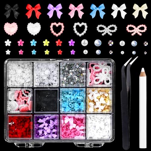 Mischen Nagel Schmuck Set, 3D Nail Charms Dekoration Nail Art Zubehör,Niedliches Nagelzubehör Schalen Perlen für Nageldekoration,DIY Nägel,Nagelstudio,Familie Nagelkunst,Nagelstudio