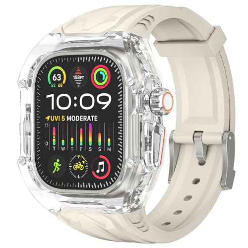 Delidigi Rugged Durchsichtige Schutzhülle mit TPU Armband Kompatibel mit Apple Watch Ultra 2/Ultra 1 49mm Ersatzarmband für Männer Frauen Orang Starlight