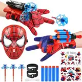 LIVESTN Spider Launcher Handschuh, 2 Set Kids Spider Hero Handschuhe Super Spider Launcher mit Maske und Aufkleber Held Launcher Cosplay Spiderm Handschuhe Launcher Spielzeug für Kinder Fans (D)