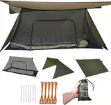 Onewind Shelter, Camping Tarp Set inkl. Notunterkunft, BugNet und Zelt Footprint, Ripstop Silnylon mit Silikon PU Beschichtung Survival Shelter Zelt für Camping, Wandern, Backpacking