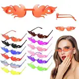 HENGBIRD Flammen Sonnenbrille, 12 Flammen Brillen Randlose Bunte Brillen Flammen, Sonnenbrille Bunt, Lustige Sonnenbrille, Party Brille, Lustige Brille für Maskerade Party Dekoration