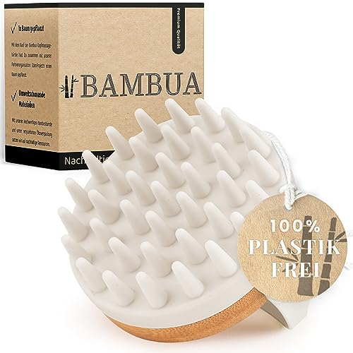 BAMBUA Kopfhaut Massagebürste - (Anti-Schuppen Effekt) Kopfmassage Bürste - Zur Kopfmassage beim Duschen - Premium Scalp Massager - inkl. E-Book „Gesunde Kopfhaut“ (Weiß)