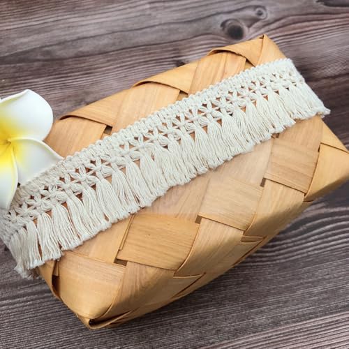 3 Yards 4cm Breite Beige Baumwolle Quaste Spitzenband Fransenbesatz Spitzenbesatz zum Nähen Fransenborte Quaste Trimmen Nähzubehör für DIY Kostüme Bekleidung Vorhang Kleidung Tischdecke Hochzeit Deko