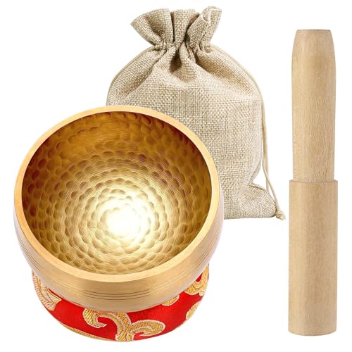 Tibetische Klangschalen Setz, 8.5cm Handarbeit Heilung Meditation Yoga Klang Schüssel mit Holz Klöppel und Klangschalenkissen- Einzigartige Geschenke für Frauen, Männer