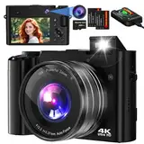 Digitalkamera,Bofypoo 64MP Autofocus Kamera Fotokamera mit Dual-Kameras Vorne und Hinten 32G-Speicherkarte,Kompaktkamera mit 16X Digital Zoom für Anfänger (Schwarz)