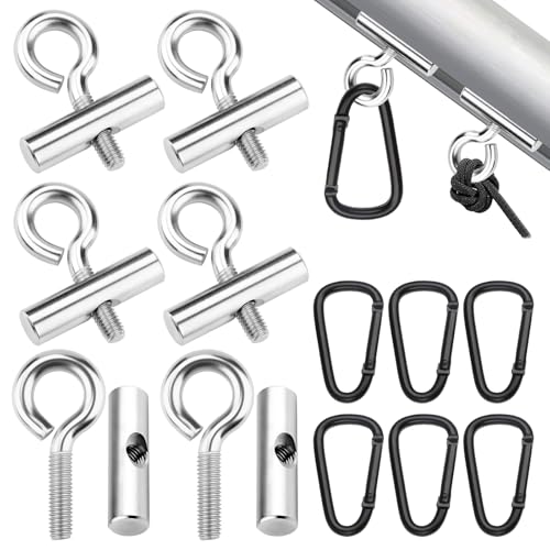 Pluvyze 6 Set Kederhaken 8mm Edelstahl Kederstopper Silber Kederschiene Zubehör Mit Karabiner,Kederleisten Haken Geeignet für Wohnmobile,Campingzelte,Boote,Wohnmobil