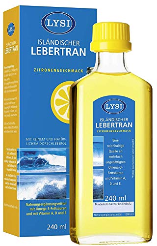 LYSI ISLÄNDISCHER LEBERTRAN mit den Vitaminen A, D und E, Zitronengeschmack, 240ml, von höchster Qualität für ein gestärktes Immunsystem