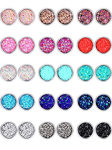 15 Paar Faux Druzy Ohrstecker Set Edelstahl Runde Ohrringe Böhmische Ohrringe Schmuck für Frauen (10,0 Millimeter)