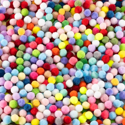 1100 Stück Mini Pompons Bunt, 10mm Bunte Pompons zum Basteln, Filzkugeln Bunt Klein, Pompoms zum Basteln für Kinder, Bunte Pompons für Ostern DIY Kreativen Handwerk Dekorationen