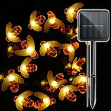 Solarbetrieben Honigbiene Außenbeleuchtung, Wasserdicht 30 LED Fee Lichterketten, Hummel Gestalten Dekor Licht für Garten, Blumenzaun, Terrasse, Rasen, Bäume, Party, Zuhause, Weihnachten (Warmweiß)