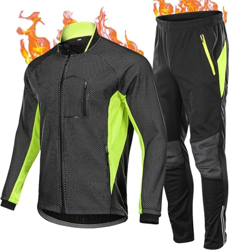 HOMTOL Herren Radjacke set Winter Thermal wasserdicht Winddicht Fahrradjacke Radjacke Winter Thermo Fleece Radtrikot Set Fahrradbekleidung Atmungsaktiv Lange Radhose Radjacke + Fahrradhose