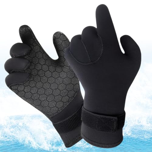 Catime Neoprenhandschuhe Anti-Rutsch, Thermohandschuhe Stoßdämpfend, Neopren Tauchhandschuhe 3mm, Neoprenanzug Handschuhe mit Verstellbarer Handschlaufe zum Schnorcheln Surfen Angeln Wassersport (S)