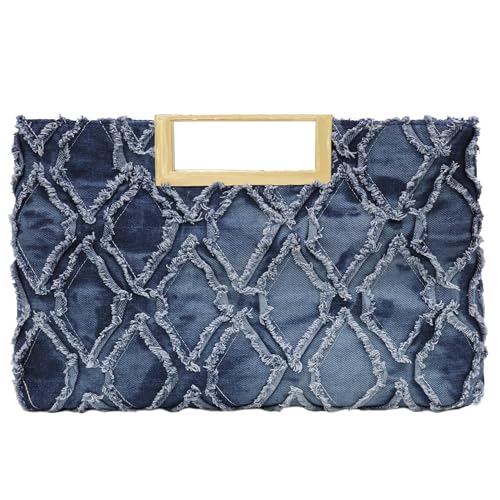 Milisente Damen Clutch Handtasche Schultertasche Elegant Abendtasche mit Handle Crossbodytasche Für Hochzeit (Denim Blau)