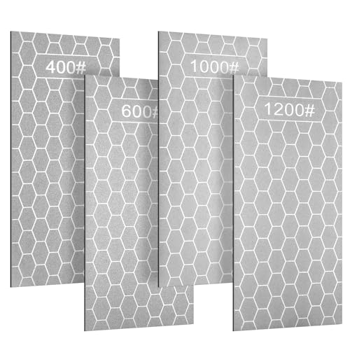 Aolso Diamant Schleifstein, 4 Stück Schleifstein Kochmesser Schleif Set, Messerschärfer-Stein, für Scherenmesser Werkzeuge im Freien von Grob Bis Besonders fein 400/600/1000/1200#(Wabenmodell)