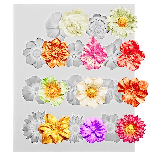 Lusofie 3D Blumem Silikonformen Polymer Clay Form Blumenform Epoxidharz Formen Silikon Fondant Form Set Silicone Moulds für Dekorative Polymer Clay Form Kerzengießformen aus Silikon